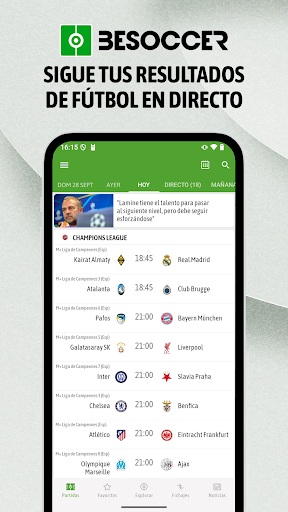 Captura de pantalla de BeSoccer: Resultados de Fútbol