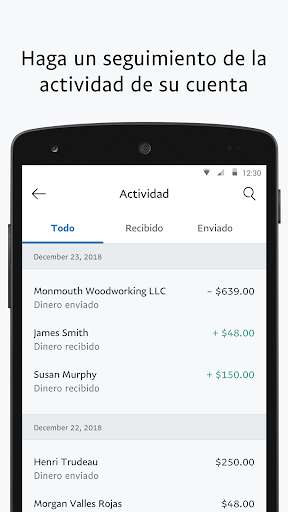 Captura de pantalla de PayPal para empresas
