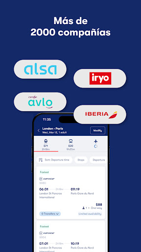 Captura de pantalla de Omio: Reserva tren, bus, vuelo