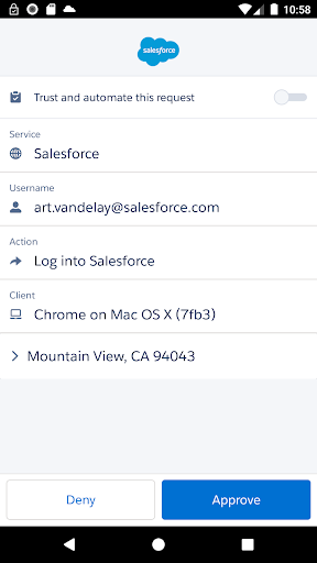 Captura de pantalla de Salesforce Authenticator