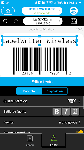 Captura de pantalla de DYMO Connect