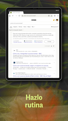Captura de pantalla de Ecosia: Busca, planta árboles.