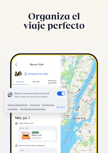 Captura de pantalla de Expedia: viaje, hotel, vuelo