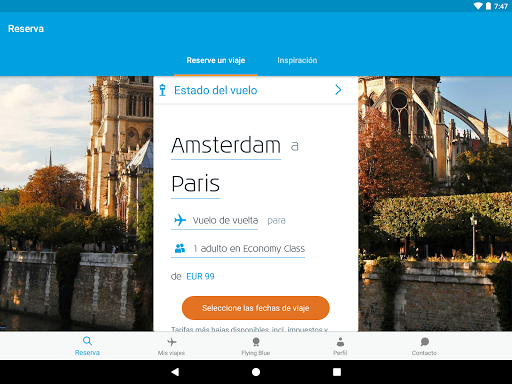 Captura de pantalla de KLM - Reservar un vuelo