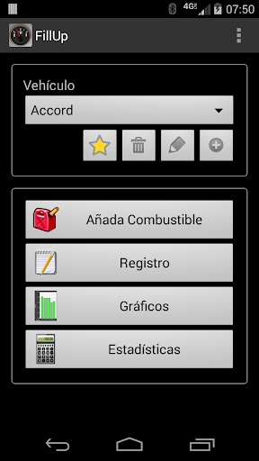 Captura de pantalla de FillUp Registro de Combustible