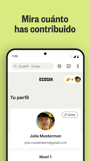 Captura de pantalla de Ecosia: Busca, planta árboles.