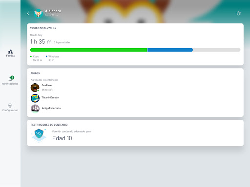 Captura de pantalla de Xbox Family Settings