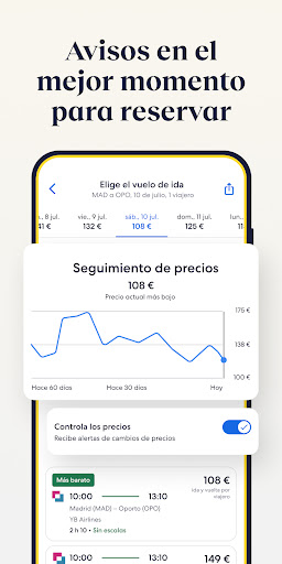 Captura de pantalla de Expedia: viaje, hotel, vuelo
