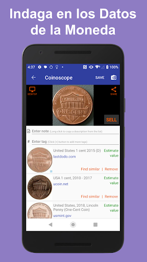 Captura de pantalla de Coinoscope: identificar moneda