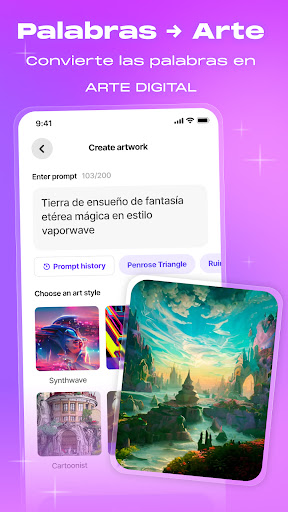 Captura de pantalla de WOMBO Dream - AI Art Generator