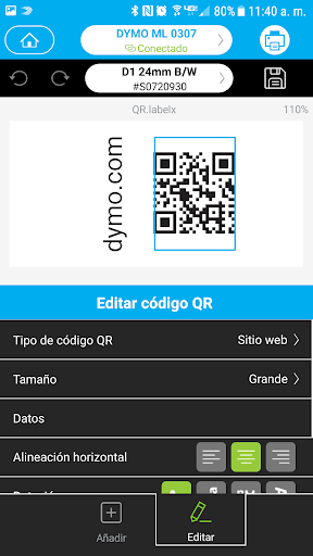 Captura de pantalla de DYMO Connect