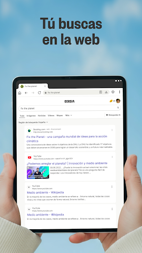 Captura de pantalla de Ecosia: Busca, planta árboles.
