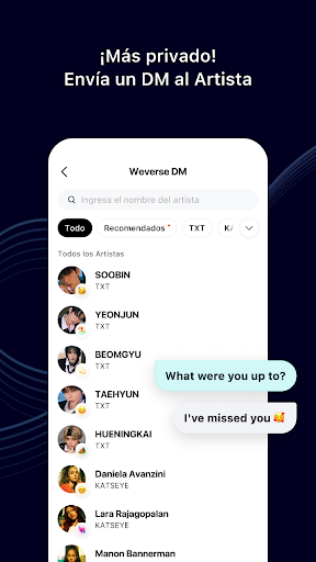 Captura de pantalla de Weverse, Acércate a tu artista