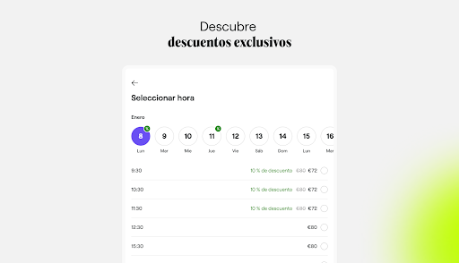 Captura de pantalla de Fresha para clientes