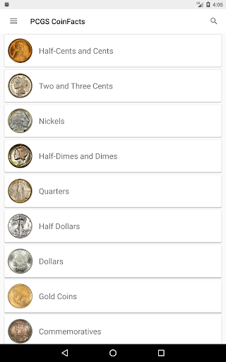 Captura de pantalla de PCGS CoinFacts - U.S. Coin Val