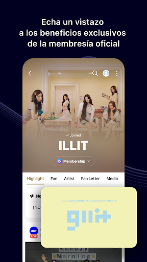 Captura de pantalla de Weverse, Acércate a tu artista