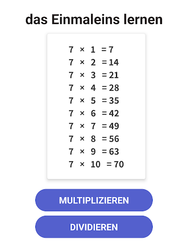 Einmaleins Mathe - Trainer 1x1 Screenshot