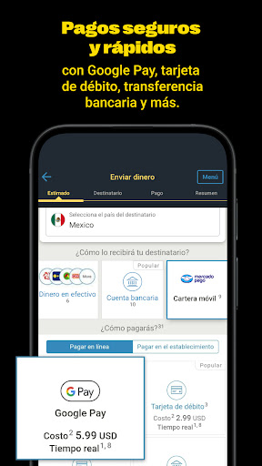 Captura de pantalla de Western Union Envíar dinero