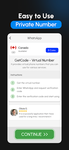 Captura de pantalla de GetCode - Virtual Number SMS