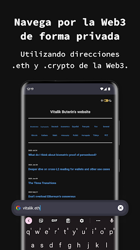 Captura de pantalla de aplicación navegador privado