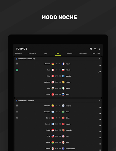 Captura de pantalla de FotMob - Resultados de fútbol