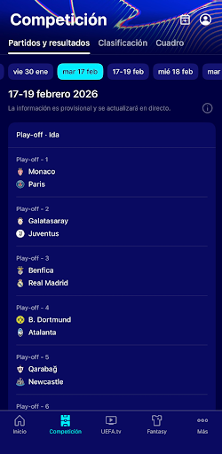 Captura de pantalla de UEFA Champions League Oficial