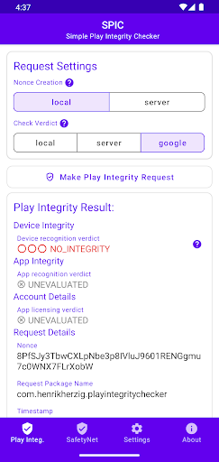 Captura de pantalla de SPIC - Play Integrity Checker