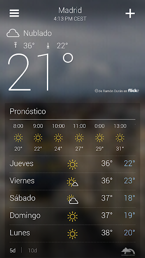 Captura de pantalla de Yahoo Tiempo