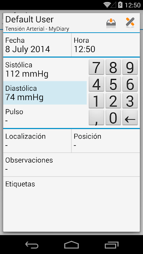 Captura de pantalla de MyDiary – Presión arterial