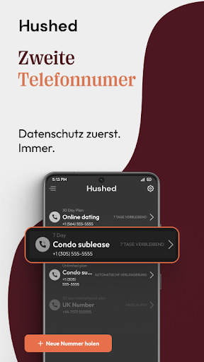 Hushed – Zweite Telefonnummer Screenshot