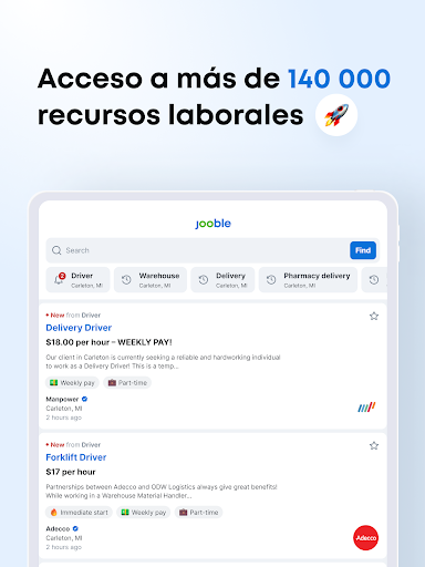 Captura de pantalla de Jooble - Búsqueda de empleo