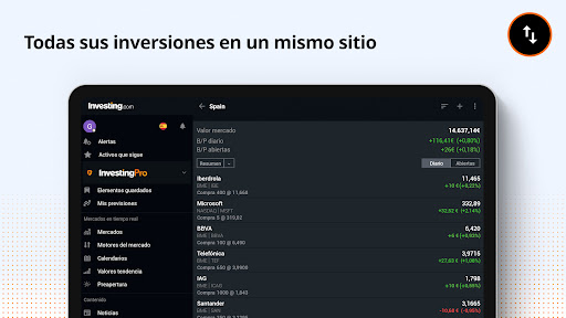 Captura de pantalla de Investing.com Bolsa de Valores
