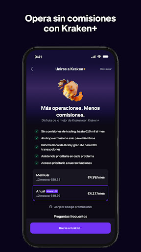 Captura de pantalla de Kraken: Bitcoin, ETH y Crypto