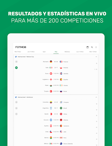 Captura de pantalla de FotMob - Resultados de fútbol
