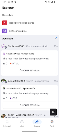 Captura de pantalla de GitHub