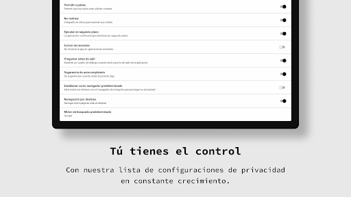 Captura de pantalla de aplicación navegador privado