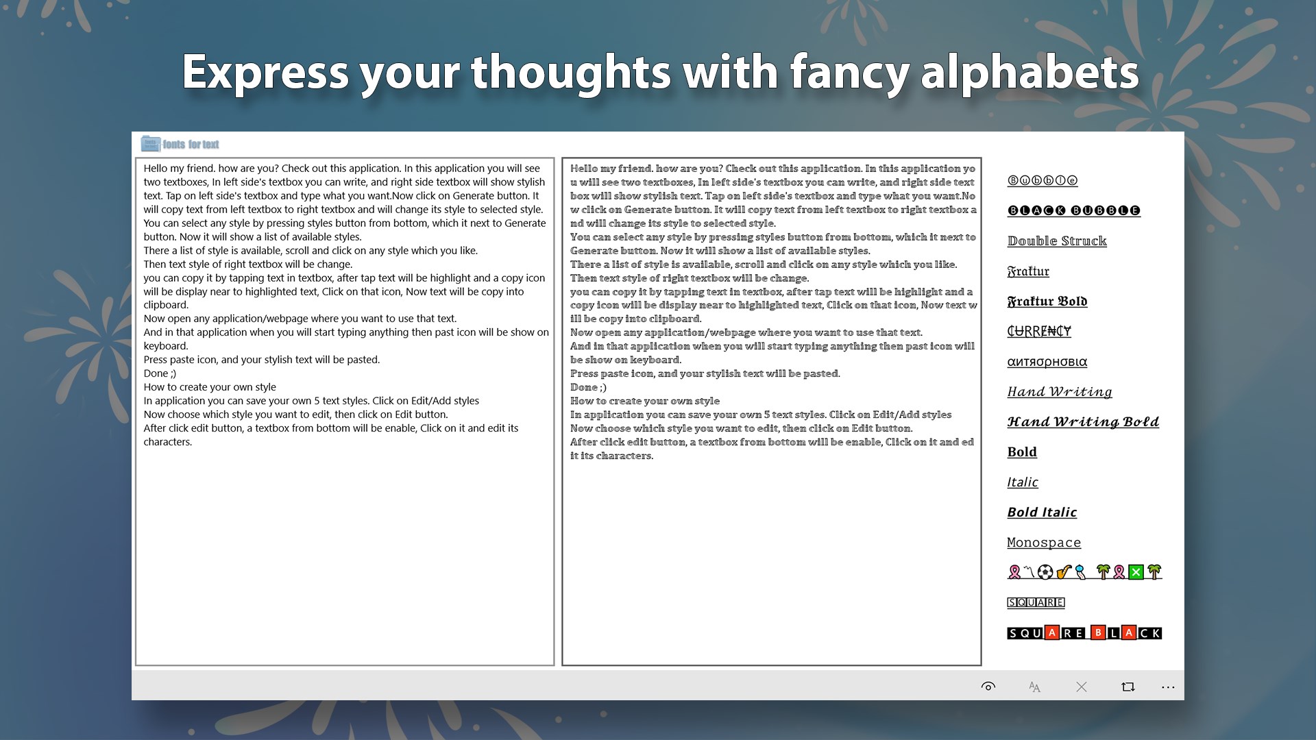 fonts for text screenshot