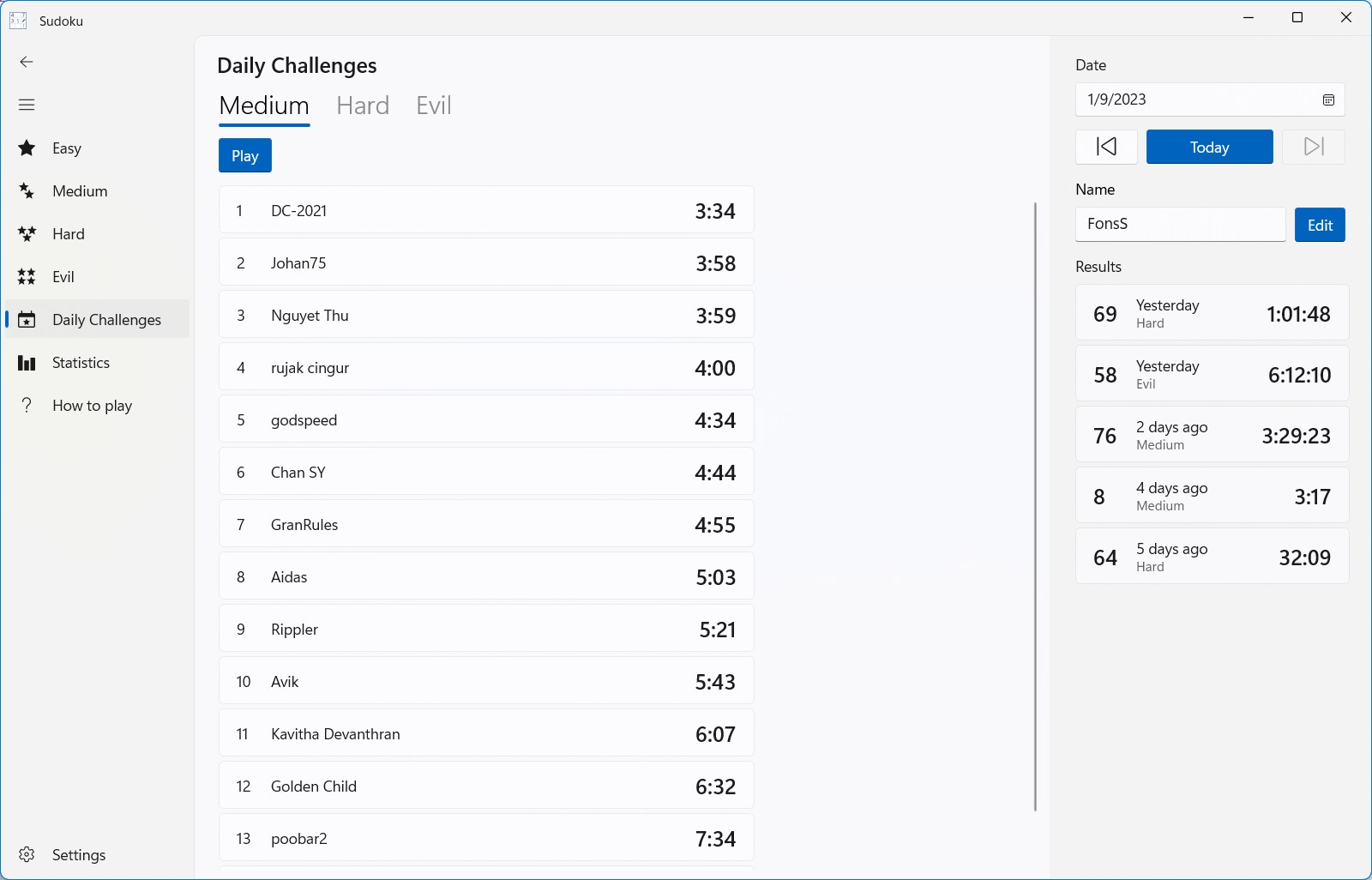 Sudoku screenshot