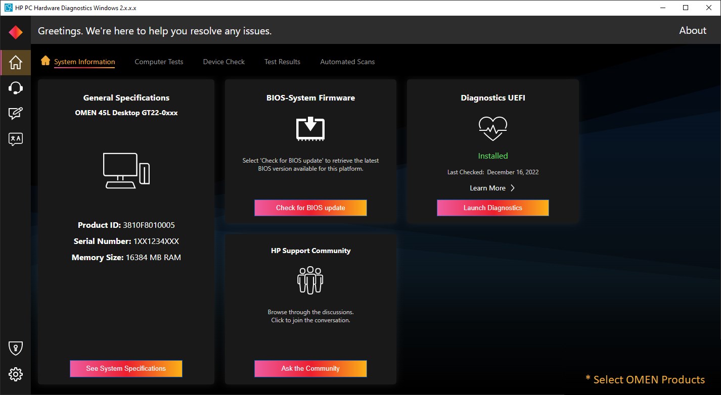 Captura de pantalla de HP PC Hardware Diagnostics Windows