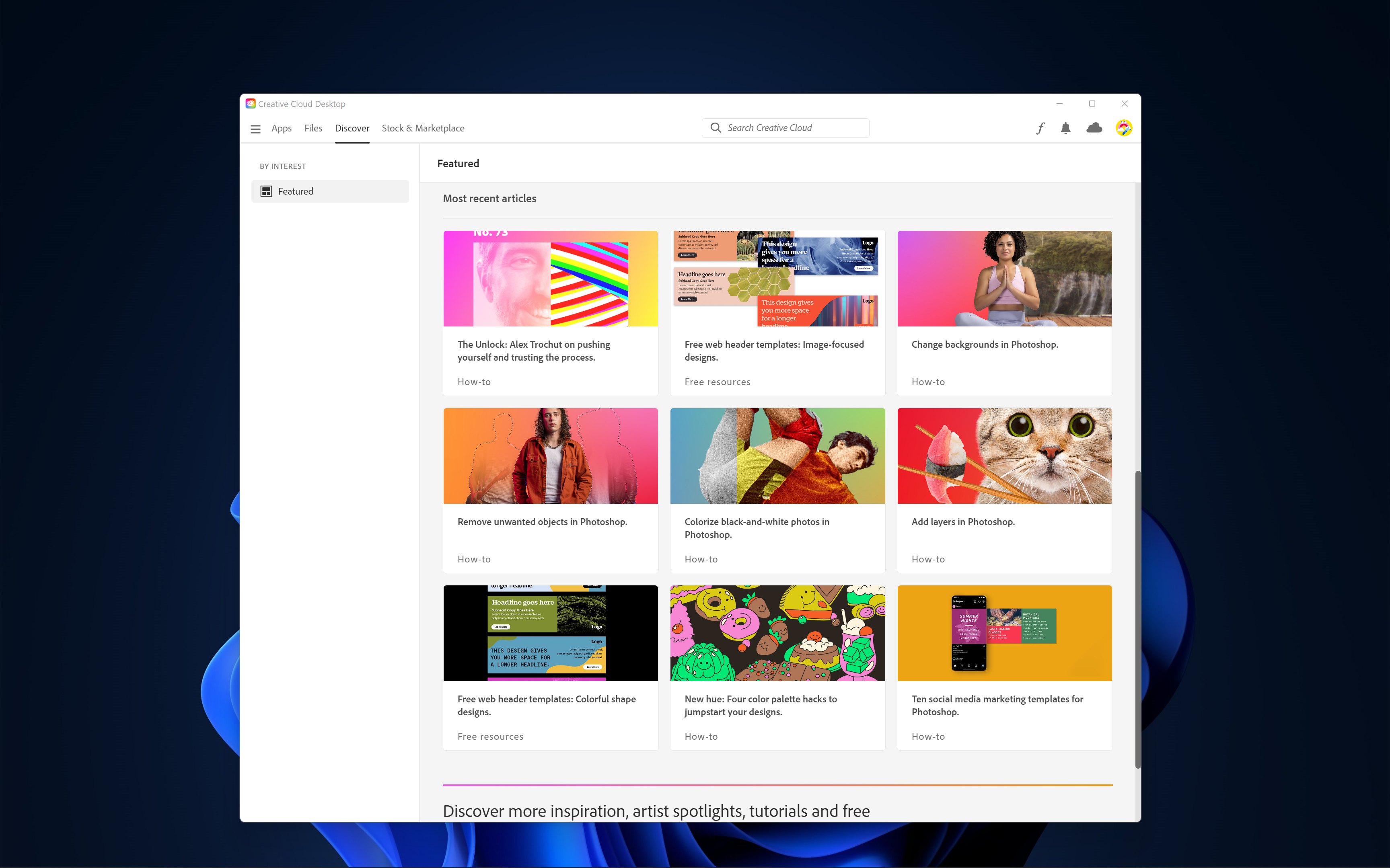 Captura de pantalla de Adobe Creative Cloud