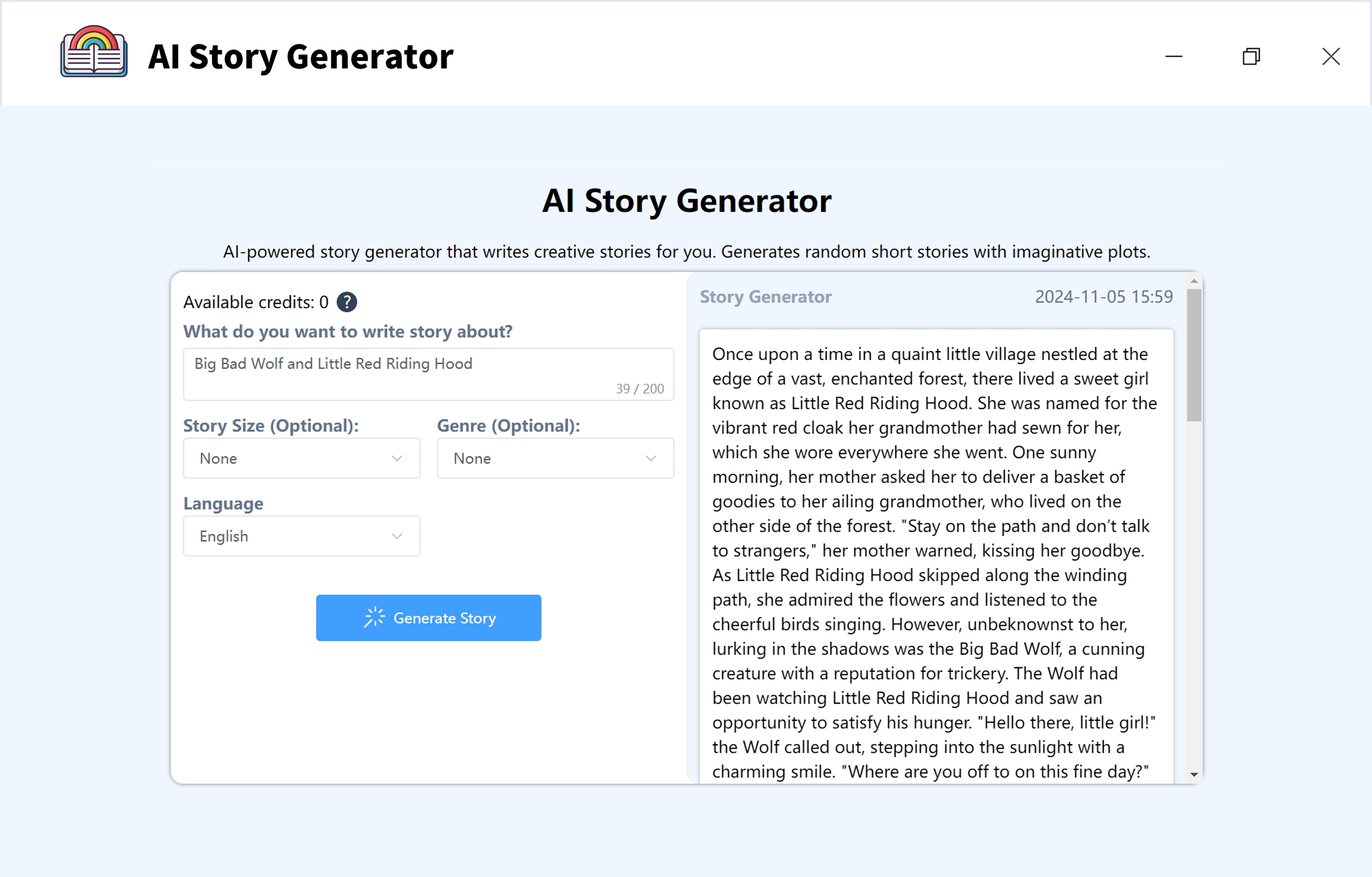 KI-Geschichtengenerator Screenshot
