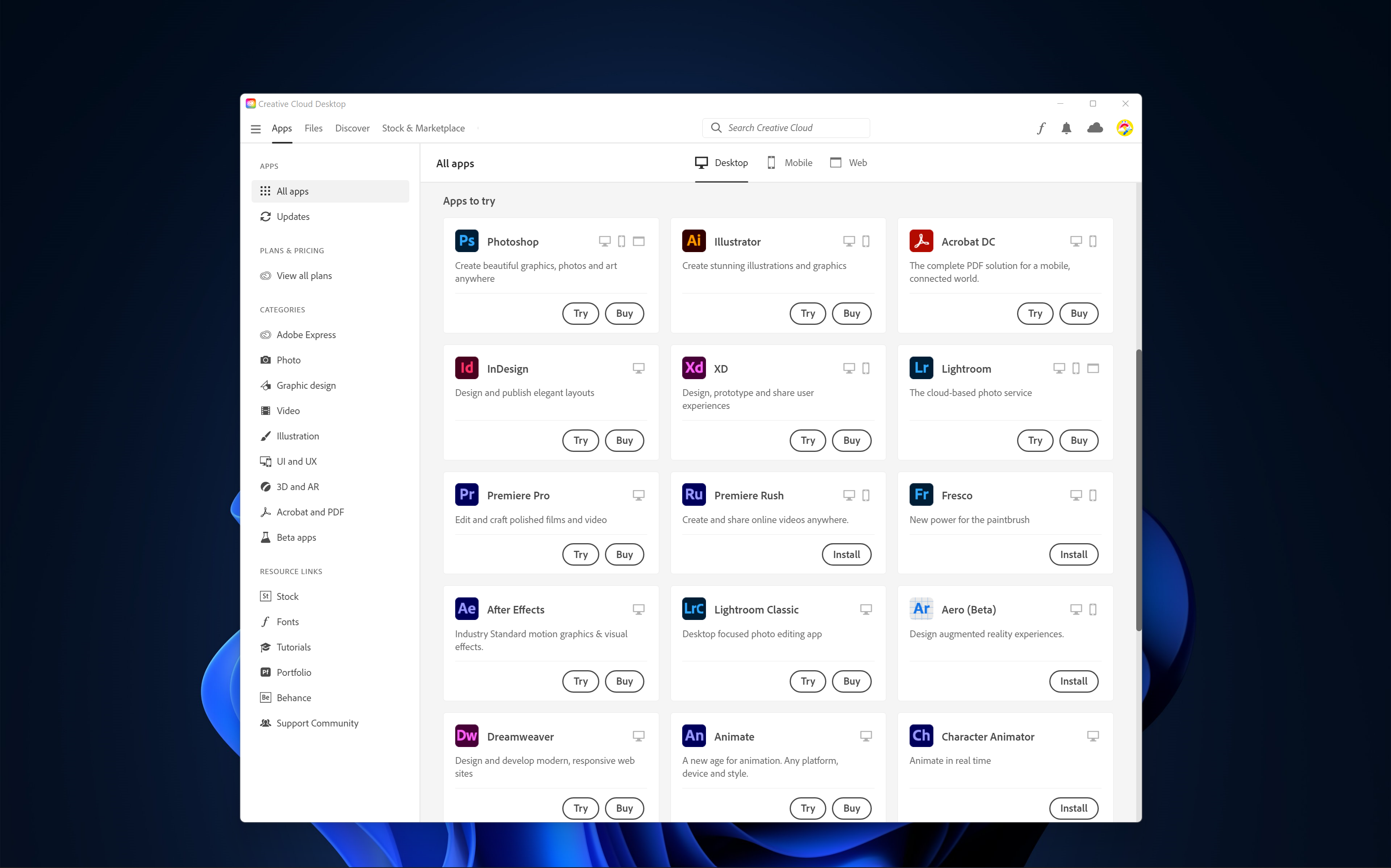 Adobe Creative Cloud Screenshot