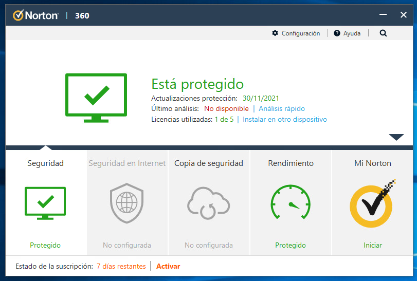 Captura de pantalla de Norton 360