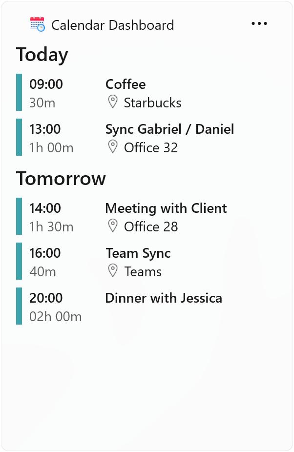 Calendar Dashboard screenshot