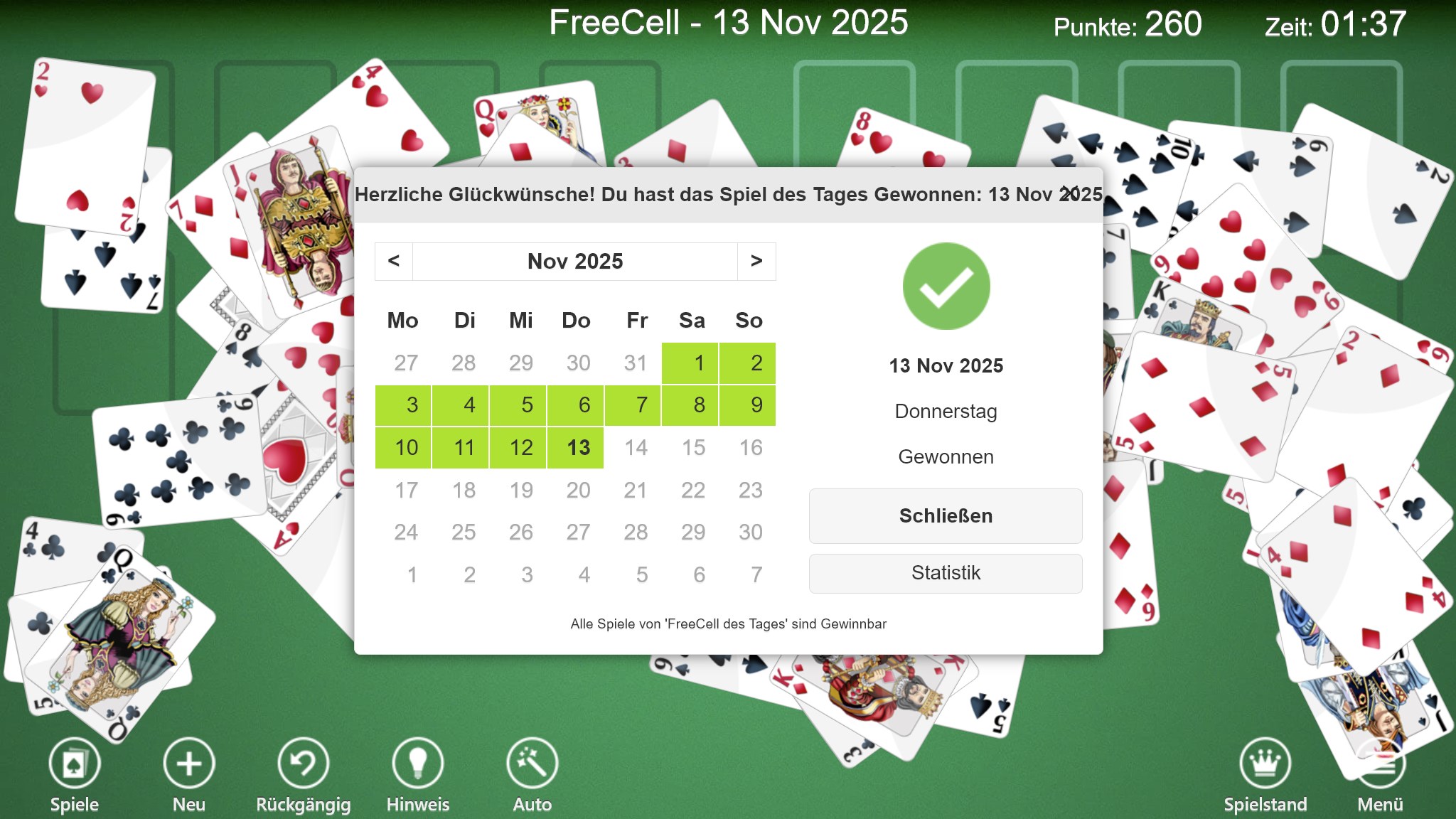 FreeCell Solitär Screenshot