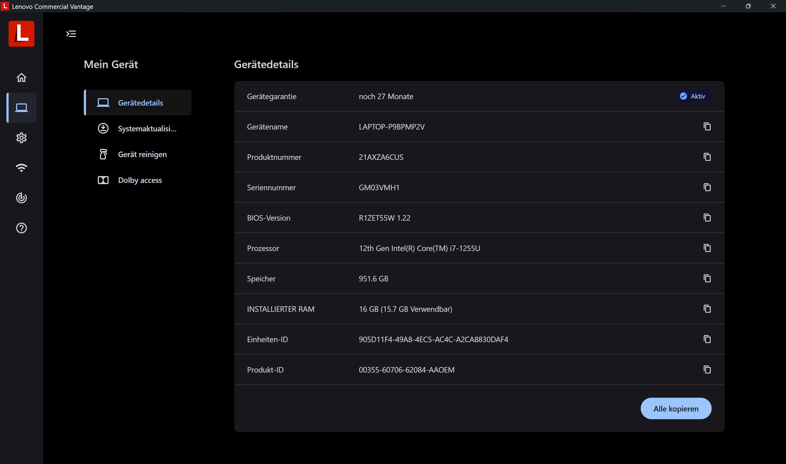 Lenovo Commercial Vantage Screenshot