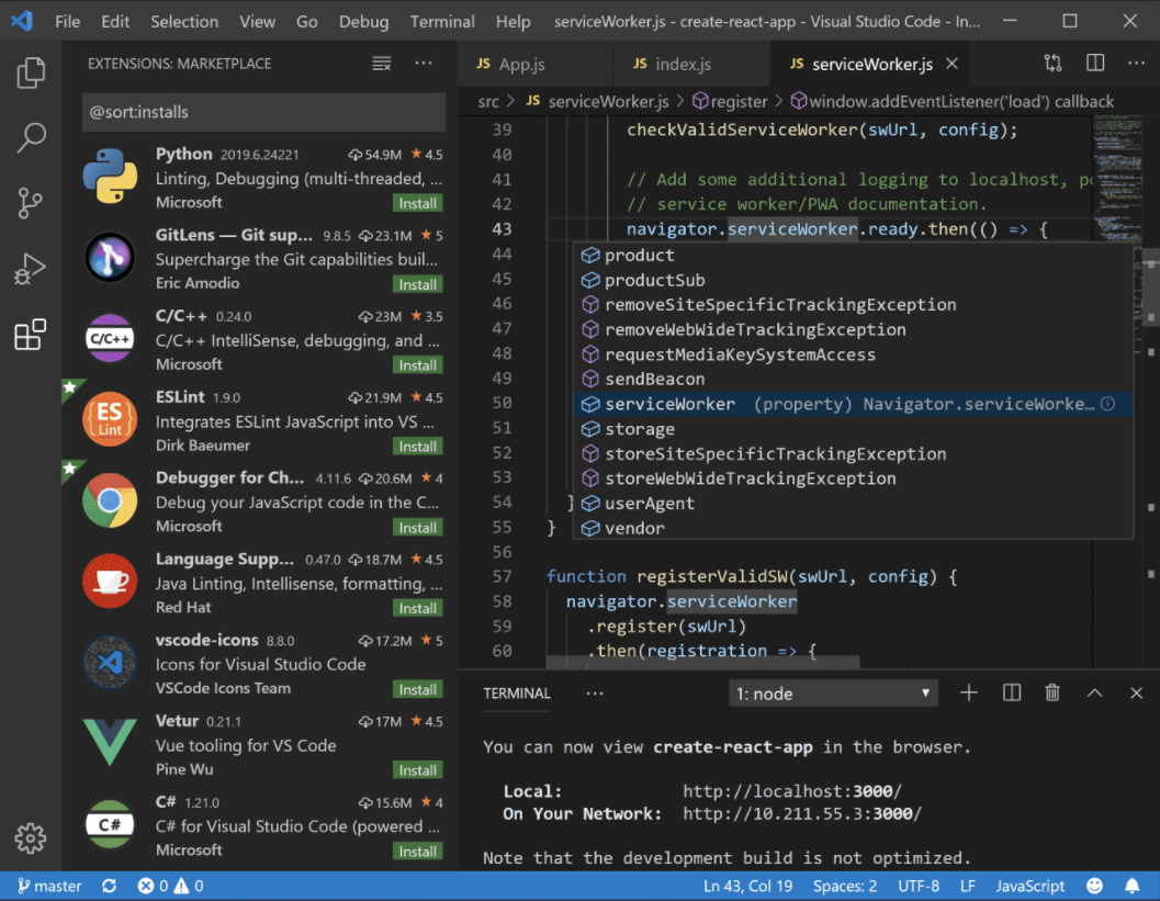 Captura de pantalla de Visual Studio Code