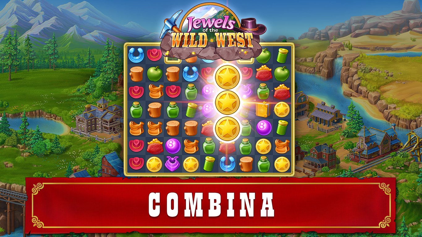 Captura de pantalla de Jewels of the Wild West: juego de combinar gemas