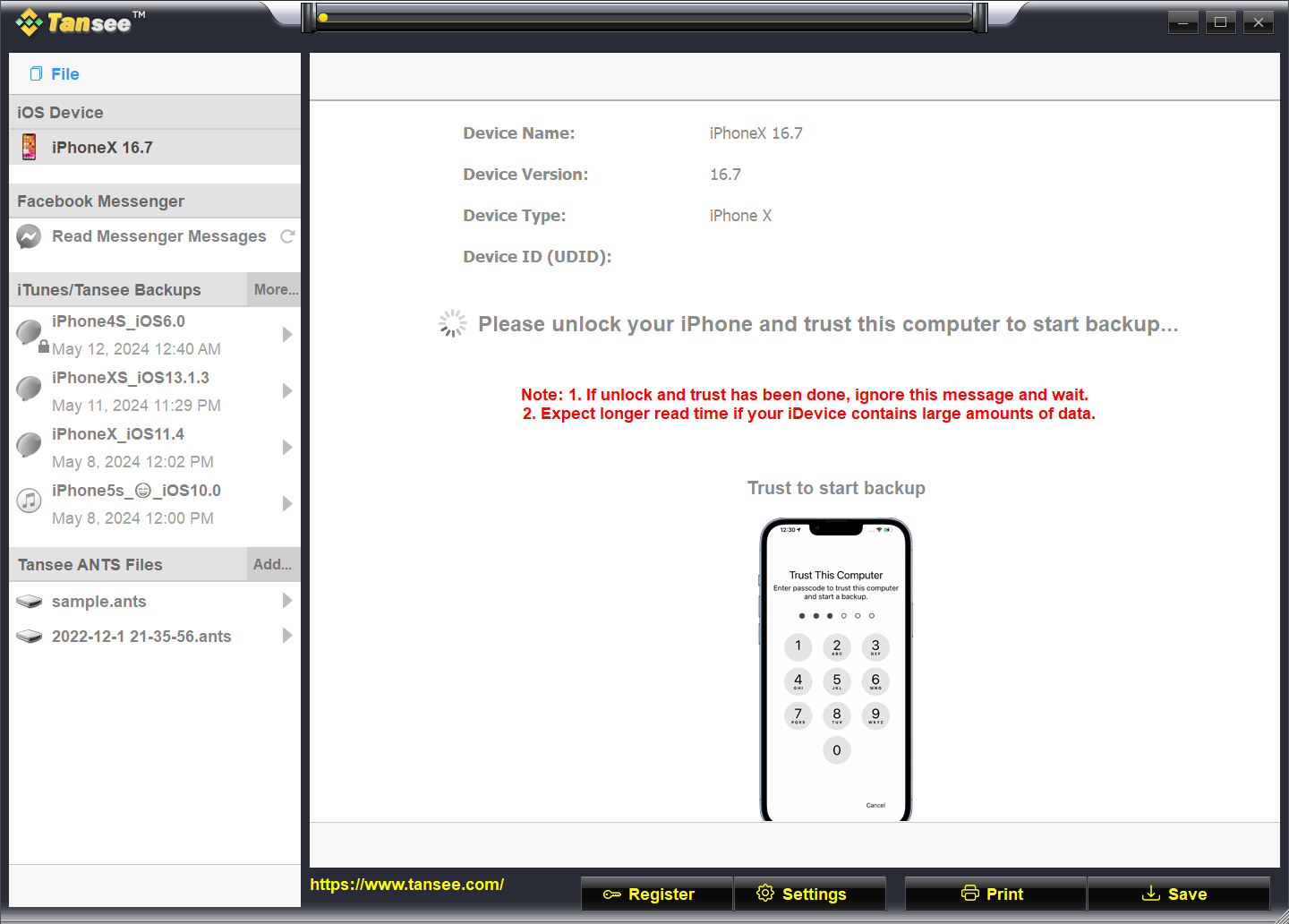 Tansee Message Transfer for iPhone screenshot