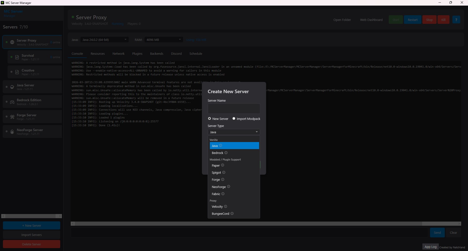 MC Server Manager Screenshot